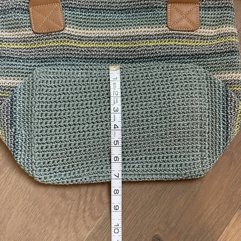 The Sak Cambria Crochet Aqua Stripe Shoulder‎ Bag Purse Double Handle